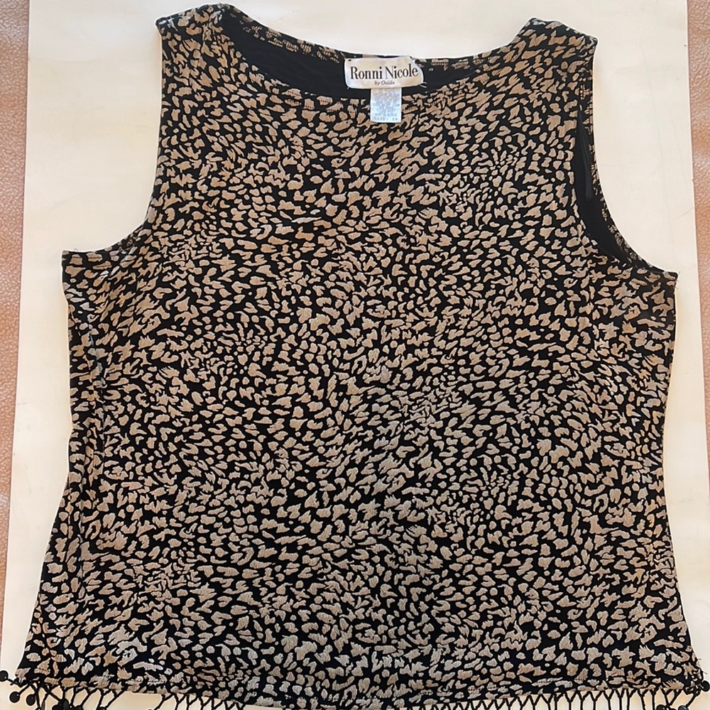 Vintage Ronnie Nicole Sleeveless Top With Black Fringe Designs At Bottom